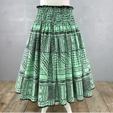 画像1: パイピングパウスカート(ミント　タパ柄）フラダンス衣装 (1)