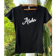 画像2: 半袖フラダンスTシャツ【 ALOHA  cursive 　(黒)】 (2)