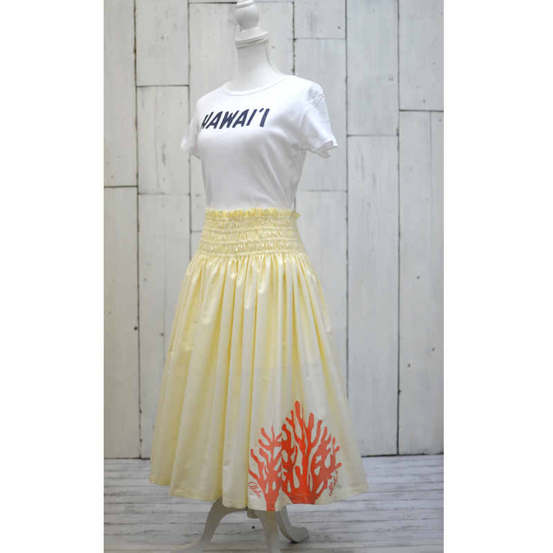 Aloha day Design パウスカート(クリーム・珊瑚柄）フラダンス衣装
